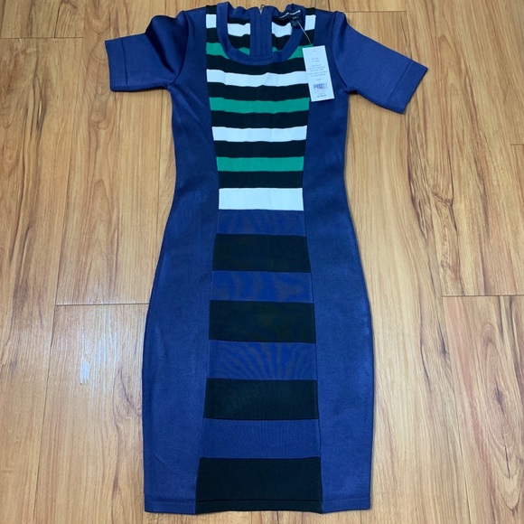 French Connection Striped Bodycon Bandage Dress - Picture 3 of 9